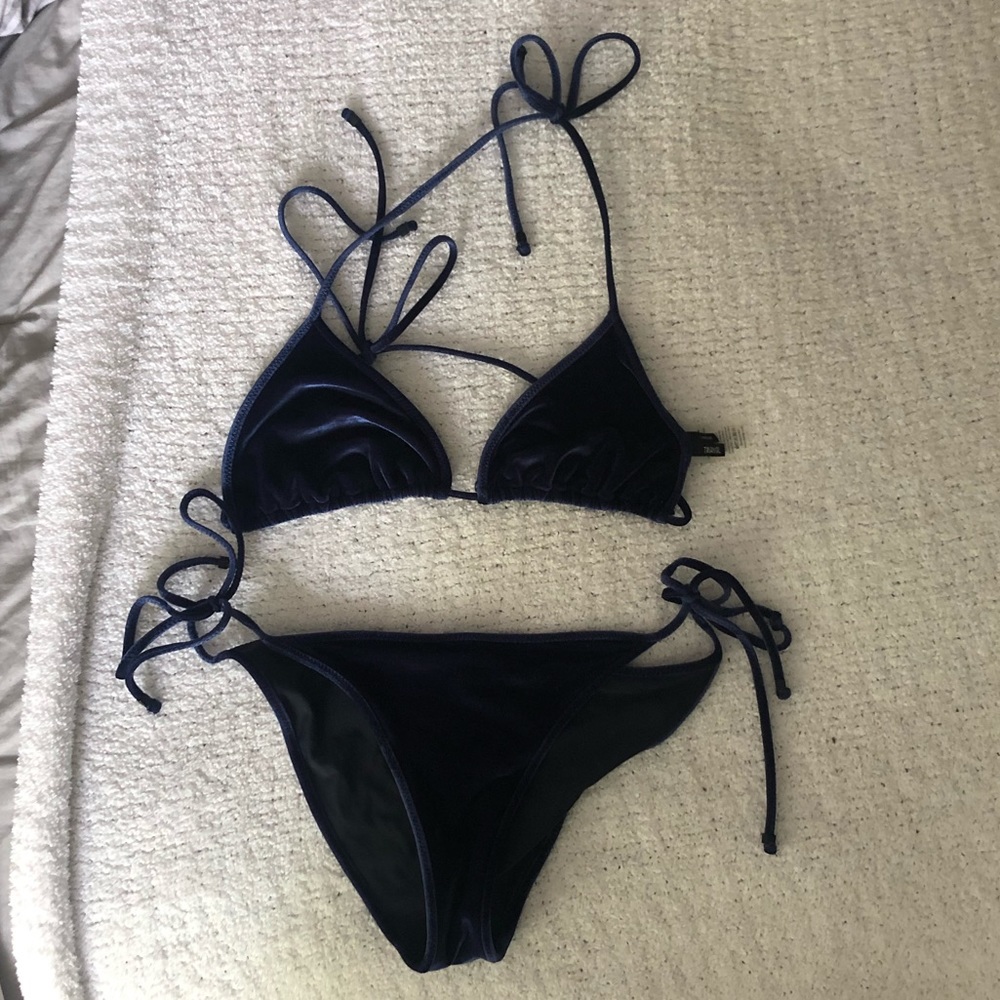 TRIANGL Navy Velvet String Bikini